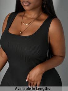 SHEIN PETITE CURVE Mono sin mangas elástico de punto talla grande - Negro - Ver 1