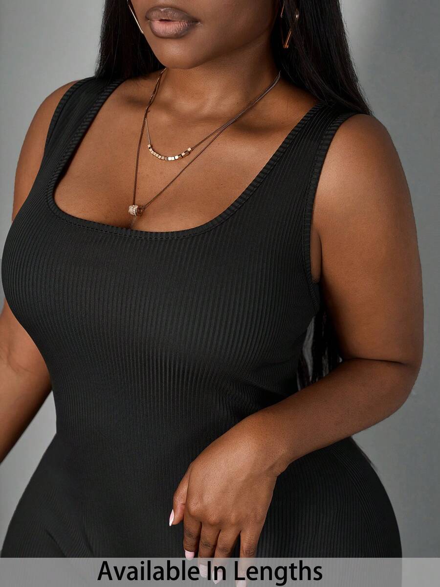 SHEIN PETITE CURVE Mono sin mangas elástico de punto talla grande - Negro - Ver 1
