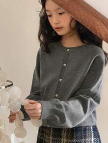 DAZY Tween Girl Fall/Winter New Loose Fit Gray Cardigan Sweater For Girls - Grey - View 1