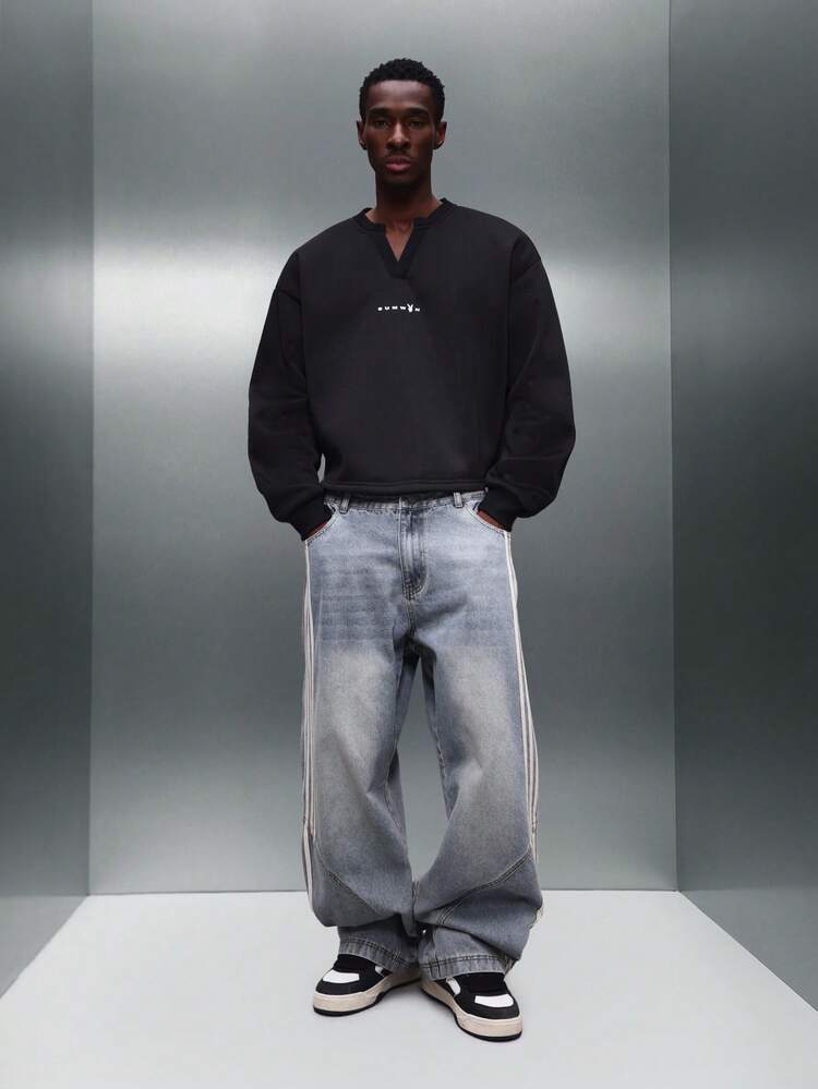 PLAYBOY X SUMWON V-Neck Long Sleeve Pullover Sweatshirt With Logo