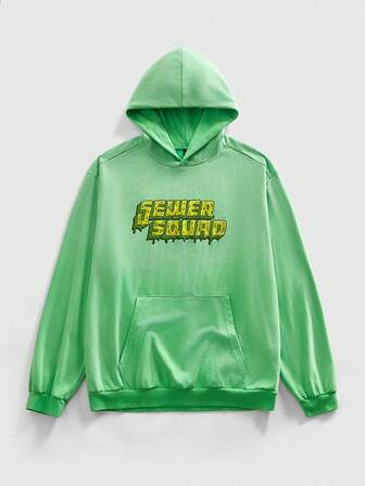 TEENAGE MUTANT NINJA TURTLES X ROMWE Street Life هودي كاجوال للرجال بجيب كنغر وطبعة حرفية، خريفي