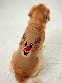 PETSIN 1 pieza Suéter navideño para mascotas, diseño clásico de reno en patrón de jacquard, cuello alto, elástico y cómodo, para gatos y perros - Multicolor - Ver 2