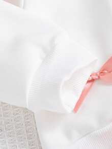 SHEIN 两件套新生女宝宝休闲可爱甜美套装，黄色长袖卫衣饰有蜜桃色蝴蝶结，搭配浅棕色百褶裙，适合日常穿着、上学、拍照、聚会等场合。 - 粉色 - 查看 8