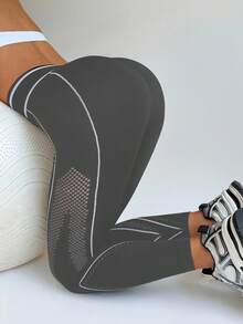 Slayform 女士不对称腰部镂空设计休闲健身紧身裤 - 深灰色 - 查看 6