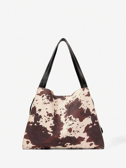 Maija Ladies, Women Shoulder Bag, Hobo Bag, Cow Print, Animal Print, Fashionable, Elegant, Simple, Personalized, Versatile, Classic, For Commute, Office, Date, Daily, Shopping, Afternoon Tea