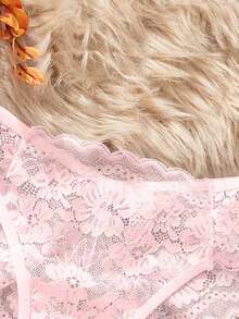 Seamless Lace Trim Sexy Sheer Panties (Thong), Pink