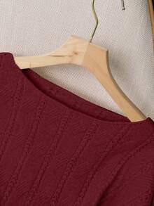 DreamSkyne Women's Off Shoulder Long Sleeve Solid Color Crew Neck Twist Cable Patchwork Fringe Cuff Casual Elegant Plus Size Pullover Knit Sweater, Fall Winter Sweater For Women Knitted Tops Sweater Top Red Sweater Off Shoulder Sweater - Burgundy - View 3