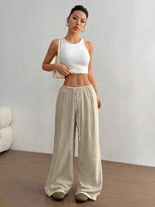 TRNVIE Women's Ultra Low Waist Casual Cotton Straight Leg Pants Fall Cloth For Women - Khaki - View 5