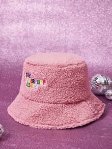THE POWERPUFF GIRLS X SHEIN 1顶刺绣渔夫毛线帽，毛绒材质，时尚冬季款 - A - 查看 4