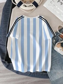 LOONEY TUNES X SHEIN Tween Boy Summer Casual Striped Letter & Cartoon Graphic Short Sleeve T-Shirt - White - View 2