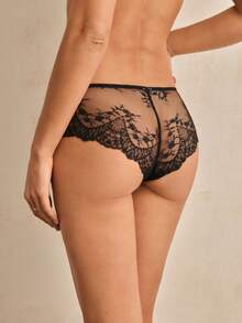Charlaine Schwarze Blumen-Spitze, Wimpernspitze, Spitzen-Patchwork, Sexy, transparent, weich, Büro, Alltagstragen Damen Unterhosen - Schwarz - Übersicht 4