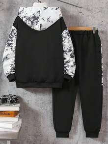 Vacaura 2pcs Teenage Casual Black & White Contrast Knit Jacket Set, Suitable For Autumn & Spring - Black - View 2