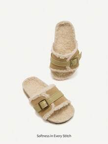 Autumn/Winter Fashion Versatile Casual Cute Funny Fleece Warm Anti-Slip Pastoral Retro Infant Flat Sandals For Toddler Girls - Apricot - View 4
