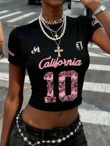 Rovax Women's Minimalist Printed Short Sleeve Round Neck T-Shirt - Black - View 1