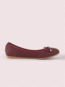 CUCCOO DOLLMOD Fashionable Shiny Comfortable Bow Tie Burgundy Flat Shoes For Christmas - Burgundy - View 10