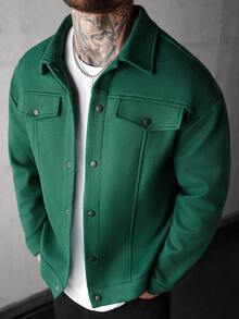 SLATEMANN Men's Casual Minimalist Solid Color Jacket, Autumn/Winter - Dark Green - View 1
