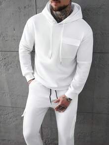 SLATEMANN 男士纯色拉链连帽衫和运动裤休闲运动服套装，秋季，秋装，舒适服装 - 白色 - 查看 2