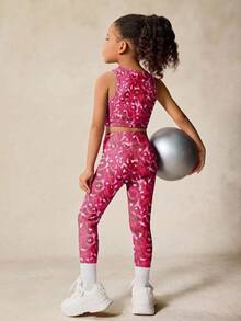 SHEIN 2pcs/Set Girls' Tie-Dye Print Elastic Camisole And Sports Pants Yoga Outfit, Matching Sets, Back To School - Multicolor - View 3