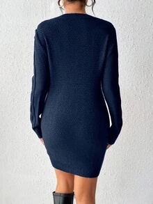 EMERY ROSE Women's Twist Knit Sweater Dress For New Year Clothes - Royal Blue - View 2