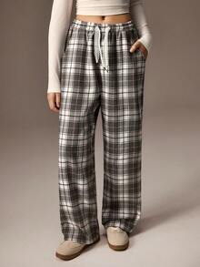 Sparklyn 青少年女孩格子裤，适合日常通勤、休闲、上学和聚会，秋季 - 灰色 - 查看 4