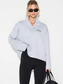 Sudadera con cuello de KIZN de color gris claro jaspeado con estampado de logotipo, manga larga, casual - Gris - Ver 1