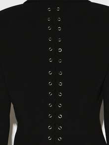 KIZN Lace Up Back Detail Structured Blazer With Deep V Neckline Long Sleeves Professional Office Wear Business Formal Jacket - Black - View 4