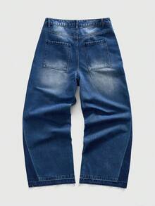 ROMWE MEN Street Life Men's Straight Leg Figure Print Distressed Wide Leg Jeans - Blue - View 2