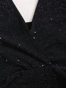 Sweetra Váy ngắn vải bóng đen thanh lịch mới, cổ chữ V, ôm sát, thiết kế eo thắt, thích hợp cho tiệc năm mới, đi làm, mặc hàng ngày - màu đen - Xem 4