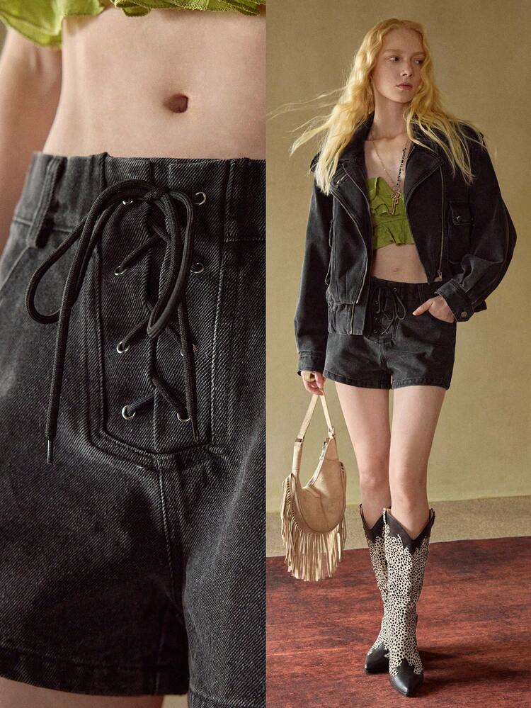 MOTF STUDIO SHORTS VAQUEROS CON CORDONES PARA MUJER, OTOÑO/INVIERNO