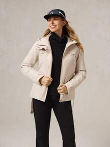 OutZeal Ski Jacket Women Shell Jacket Thermal Clothes Winter Skiing Camping Quilted Lined Water-Resistant Adjustable Belt With Zip Pockets - Apricot - View 9