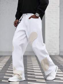 Manfinity Roughcore Men's Patchwork Pocket Loose Casual Wide Leg Jeans For Boyfriend & Husband - Multicolor - View 7