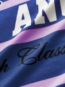 AXEPEAK Áo thun polo tay dài in chữ kẻ sọc thường ngày cỡ lớn dành cho nam, mùa thu - Màu xanh lam - Xem 5