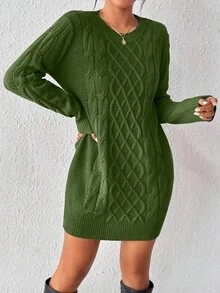Rafferiza Women's Twist Knit Sweater Dress For New Year Clothes - Army Green - View 3