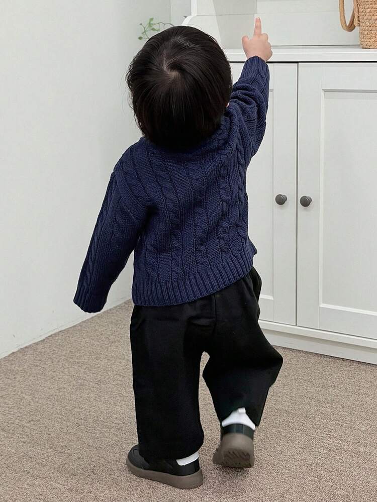 Toddler Boys' Solid Color Casual Embroidery Korean Style Loose Fit Long Sleeve Sweater