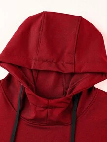 Manfinity Homme Men's Letter Print Asymmetrical Hem Drawstring Hoodie - Red - View 6