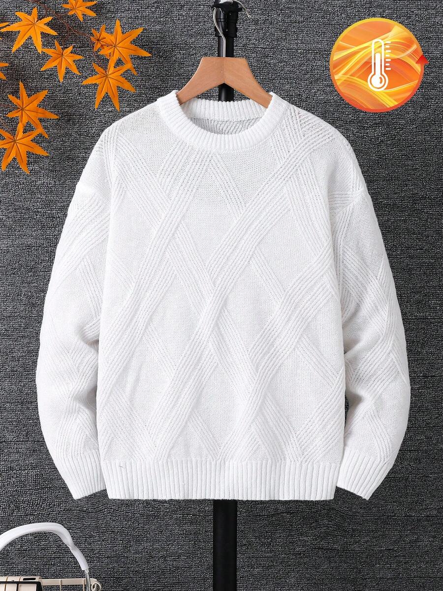 Tweenboy Casual Christmas Green Textured Crew Neck Sweater, Suitable For Winter, School And Travel