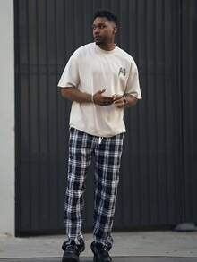 Heavens Edit 男士标语图案落肩T恤，秋季 - 杏色 - 查看 3