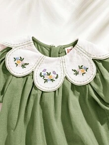 Cozy Pixies Baby Girl Floral Print Ruffle Collar Puff Sleeve Dress Green Baby Girl Dress Baby Girl Spring Dress Drees Oliv Green Baby Girl Spring Olive Green Baby Girl Dress Dresses Olive Green Baby Girl Green Babygirl Dress - Green - View 4