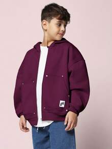 SUMWON Boys Oversized Zip Up Hoodie With Hood And Centre Pocket Casual Streetwear Sweatshirt For Fall Winter School Daily Wear Vacation - Purple - View 1
