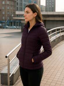 Chamarra de Dama Big City Acolchada Moderna con Gorro Ligera de Moda - Fudge - Ver 4