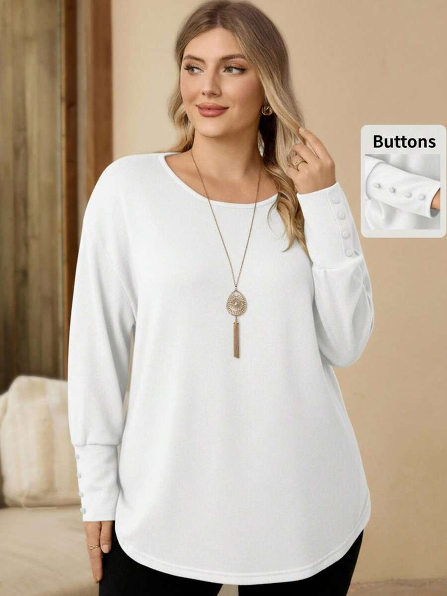 Rosumi Áo thun nữ cỡ lớn dáng rộng, cổ tròn, vai rớt, tay dài, thích hợp cho mùa thu, kỳ nghỉ, mùa xuân, ngày Valentine, đi chơi, mẫu mới 2026, đơn giản và thời trang cho mặc hàng ngày, đầu xuân. - trắng - Xem 1