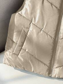 Chaleco acolchado con cuello alto versátil y casual para niñas preadolescentes, ideal para otoño/invierno - Camel - Ver 3