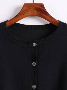 EMERY ROSE Contrast Color Cardigan 2 In 1 Round Neck Loose Casual Basic Knit Sweater Jacket - Black - View 7