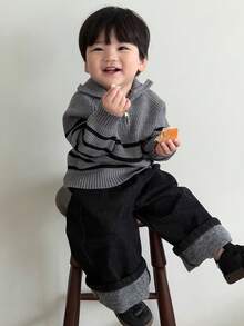 DAZY Toddler Boys' Korean Style Striped Collared Long Sleeve Sweater, Autumn/Winter
