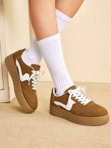 CUCCOO EASI 女士休闲厚底厚底运动鞋，时尚百搭 - 卡其色 - 查看 3