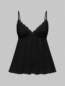 ROMWE Ribbed Lace Camisole & Shorts Casual Pajama Set