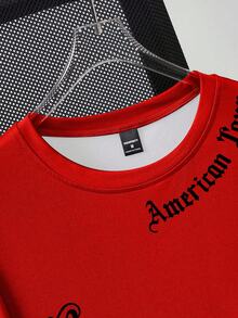 Manfinity LEGND Camiseta de manga corta de cuello redondo casual para hombres con diseño de letra gótica de LA