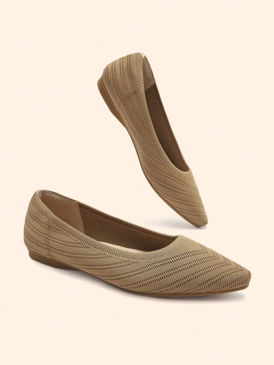 Ressula Women's Casual Versatile Commuting Simple Solid Color Flats - Apricot - View 1