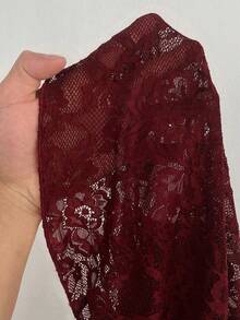 EgrlEra Women's Lace Elastic Peony Floral Sheer Sexy Blouse (Random Cut) - Maroon - View 7