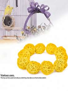 5/10/15/50个装鹦鹉柳条球玩具，直径3厘米，可供鹦鹉啃咬，柳条编织鹦鹉玩具 - 黃色 - 查看 3